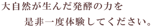 大自然が生んだ発酵の力を是非一度体験してください。